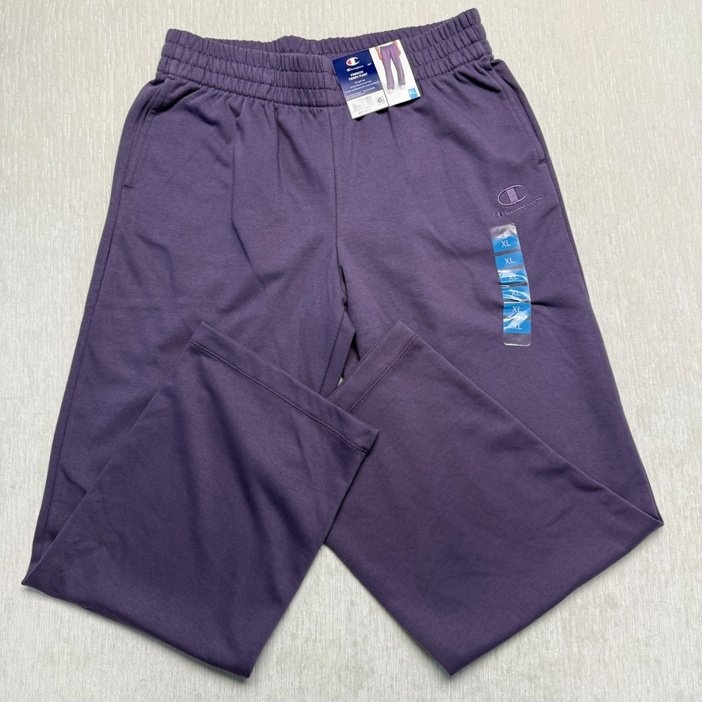 Champion French Terry Pant Women XL Purple Tonal Logo Straight Leg Elastic Waist